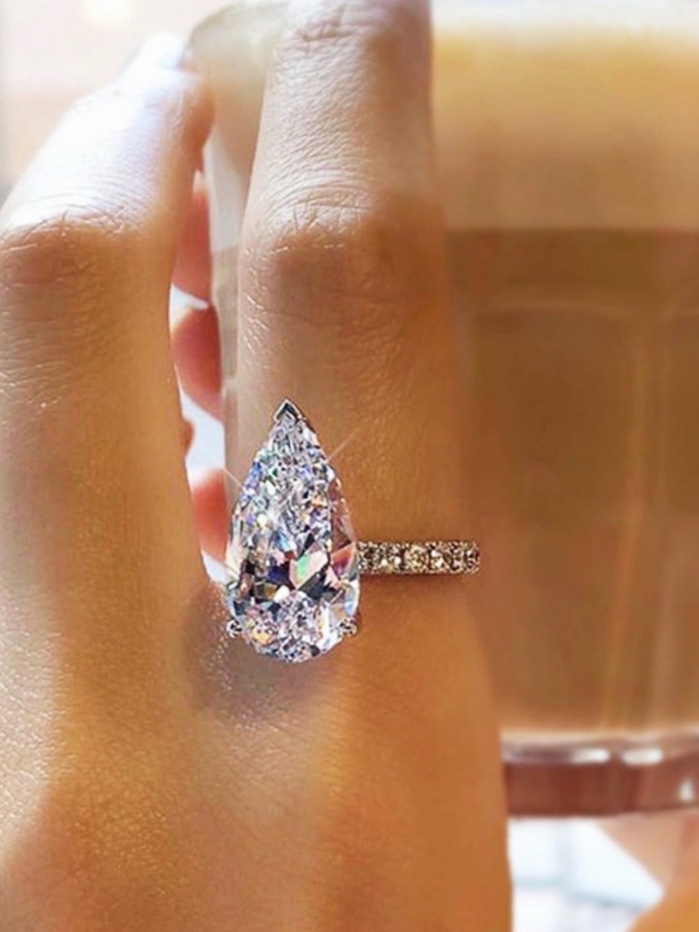 Sterling Silver Teardrop CZ Cocktail Ring - Clear Crystal - Picture 2 of 7